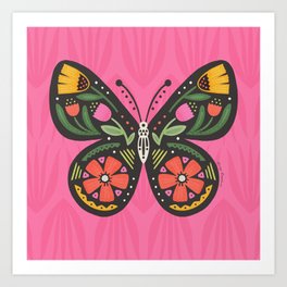 Folk Butterfly | Black & Pink Art Print
