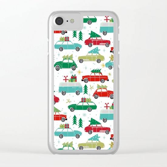 Christmas holiday vintage cars classic festive christmas tree snowflakes winter season Clear iPhone Case