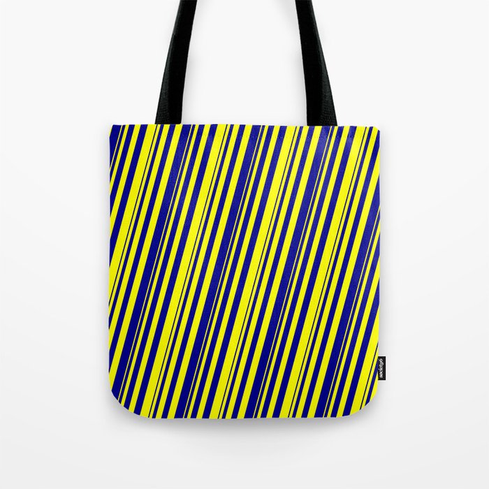 Yellow and Dark Blue Colored Striped Pattern Tote Bag