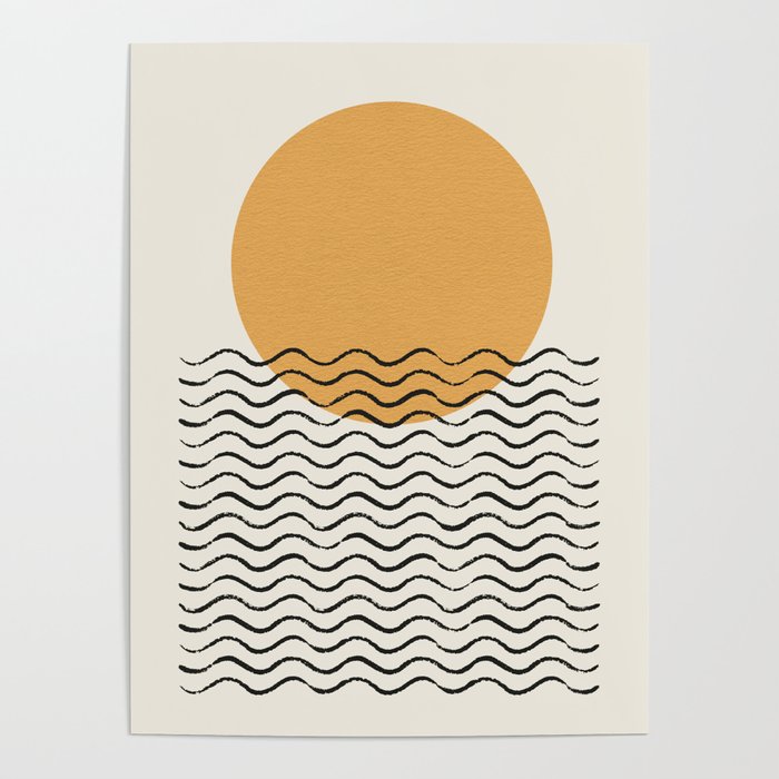 Ocean wave gold sunrise - mid century style Poster by MoonlightPrint ...