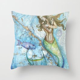 Key Largo Mermaid Throw Pillow | Nature, Animal, Painting 