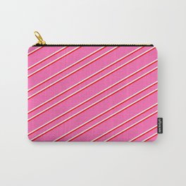 [ Thumbnail: Hot Pink, Mint Cream & Red Colored Lines/Stripes Pattern Carry-All Pouch ]