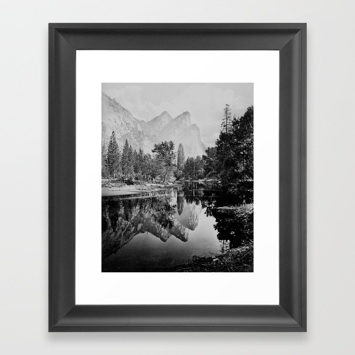 The Three Brothers, 3,818 feet, reflected, Yosemite, California by Carleton Watkins and Isaiah Taber Framed Art Print
