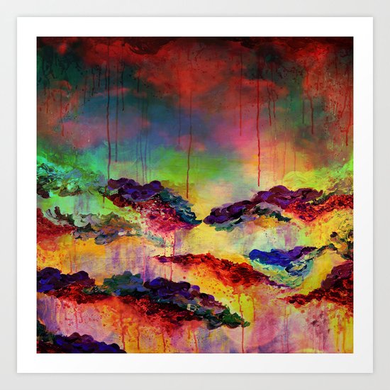 IT'S A ROSE COLORED LIFE 4 - Deep Red Colorful Floral Garden Abstract Crimson Green Painting Art Print