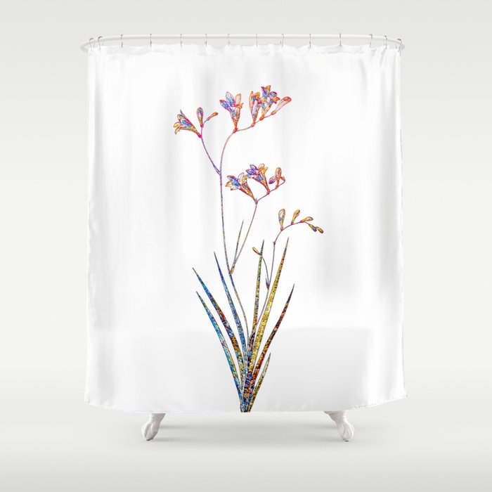 Floral Freesia Mosaic on White Shower Curtain