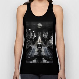 Poster with a biker on a motorcycle in the form of an angel looking into the distance of the urban v Tank Top