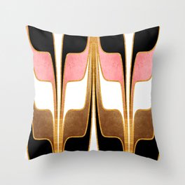 Mid Century Modern Liquid Watercolor Abstract // Gold, Blush Pink, Brown, Black, White Throw Pillow