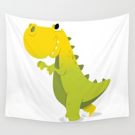Happy Cartoon Green T-Rex Dinosaur Wall Tapestry