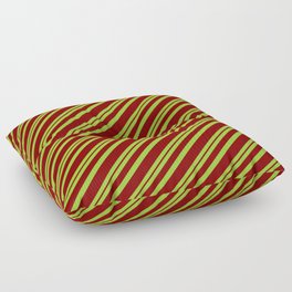 [ Thumbnail: Green & Maroon Colored Pattern of Stripes Floor Pillow ]