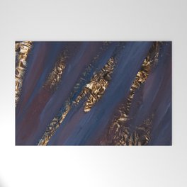 Navy Blue Paint Brushstrokes Gold Foil Welcome Mat