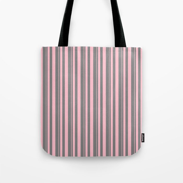 Pink & Gray Colored Lines Pattern Tote Bag