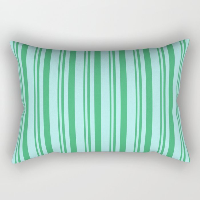 Sea Green and Turquoise Colored Lined/Striped Pattern Rectangular Pillow