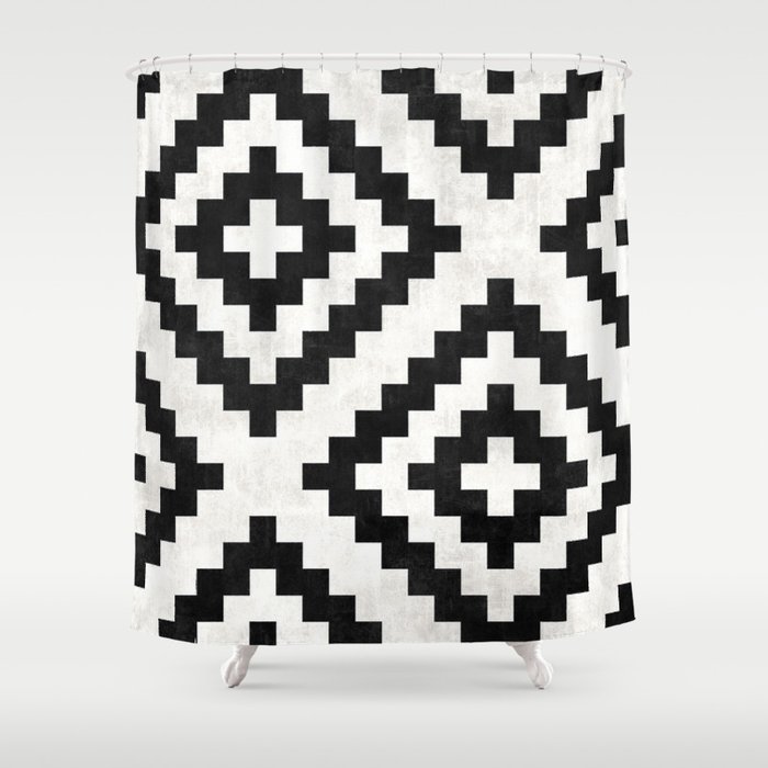 Urban Tribal Pattern No.18 - Aztec - Black and White Concrete Shower Curtain
