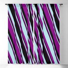 [ Thumbnail: Powder Blue, Purple, and Black Colored Striped/Lined Pattern Blackout Curtain ]