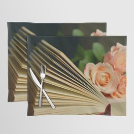 Books and roses color photograph wall home decor by 'Lil Beethoven Publishing for writer's room, office, bar, bedroom wall decor Placemat