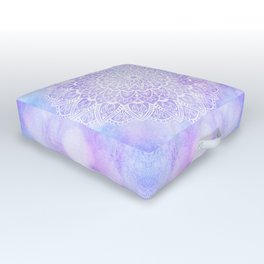 White Mandala on Pastel Blue and Purple Textured Background Outdoor Floor Cushion | Bluemandala, Pastelmandala, Blue, Kaleidoscope, Whitemandala, Graphicdesign, Textured, Pastelblue, Hippie, Boho 