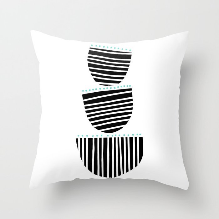 Black And White And Teal Abstract Art Throw Pillow By