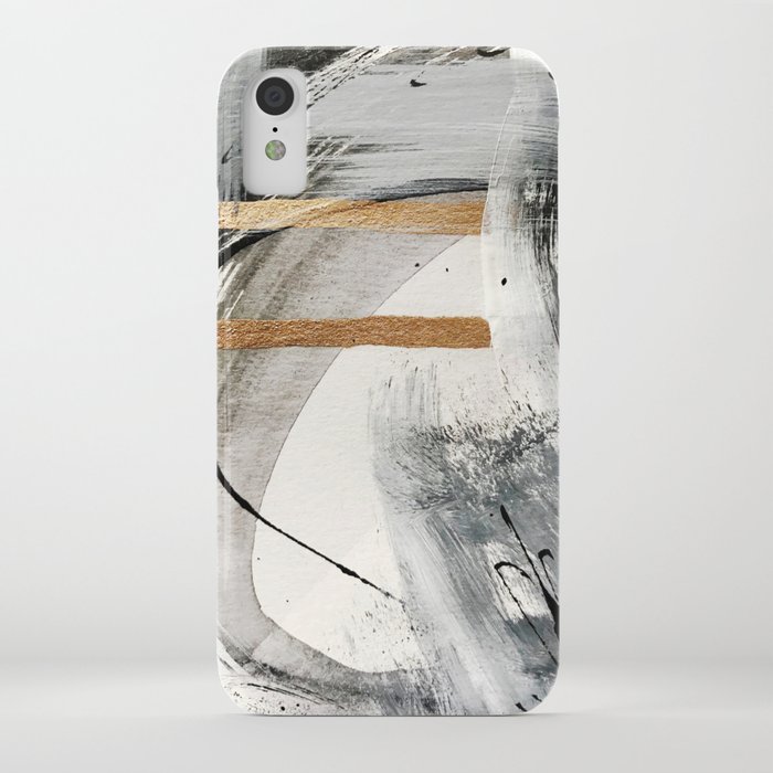 armor [7]: a bold minimal abstract mixed media piece in gold, black and white iphone case