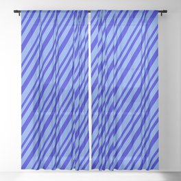 [ Thumbnail: Blue & Cornflower Blue Colored Lined Pattern Sheer Curtain ]