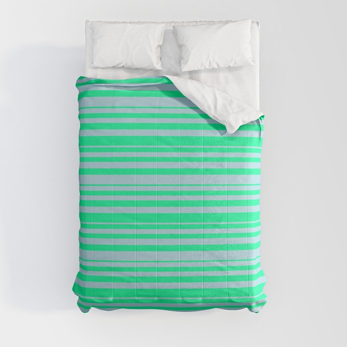Green & Light Blue Colored Striped Pattern Comforter