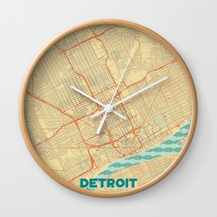Detroit Map Retro Wall Clock