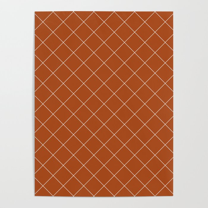 Diamond Grid Pattern (white/burnt orange) Poster