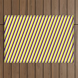 [ Thumbnail: Indigo, Light Yellow & Yellow Colored Striped Pattern Outdoor Rug ]