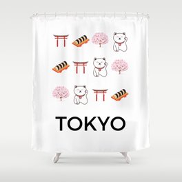 Tokyo Retro Illustration Art Decor Boho Vacations Modern Decor  Shower Curtain