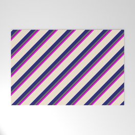 [ Thumbnail: Colorful Fuchsia, Beige, Midnight Blue, Dim Gray & Black Colored Lines/Stripes Pattern Welcome Mat ]