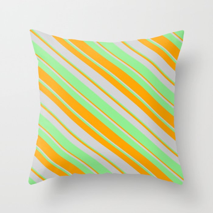 Light Green, Orange & Light Grey Colored Lined/Striped Pattern Throw Pillow
