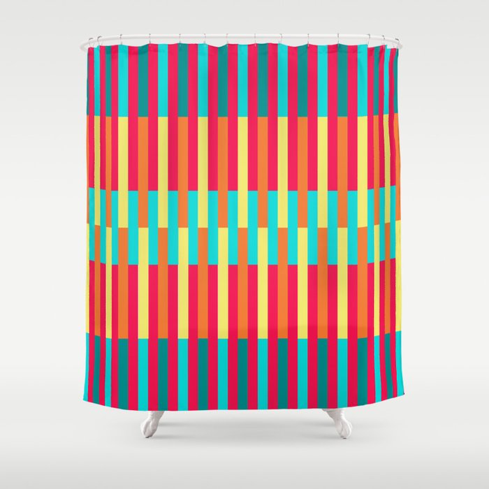 Colorful Stripes Pink Yellow Orange & Teals Shower Curtain