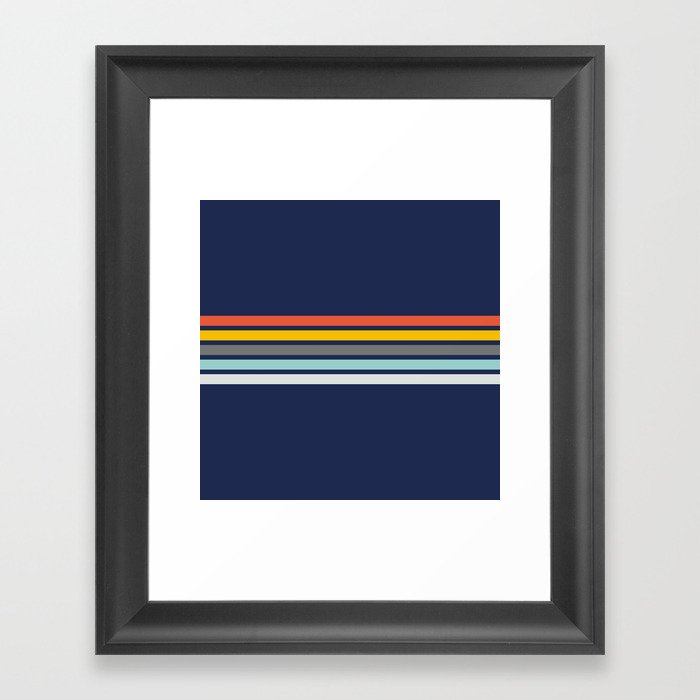 Multicolored Retro Stripes on blue Framed Art Print