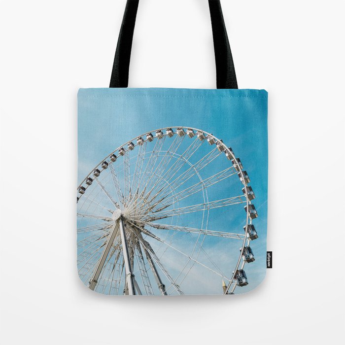 Great Britain Photography - London Eye Spinning Under The Blue Sky Tote Bag