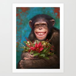 03. Christmas Chimpanzee Art Print