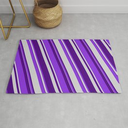 [ Thumbnail: Purple, Light Gray & Indigo Colored Stripes/Lines Pattern Rug ]
