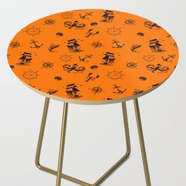 Orange And Blue Silhouettes Of Vintage Nautical Pattern Side Table