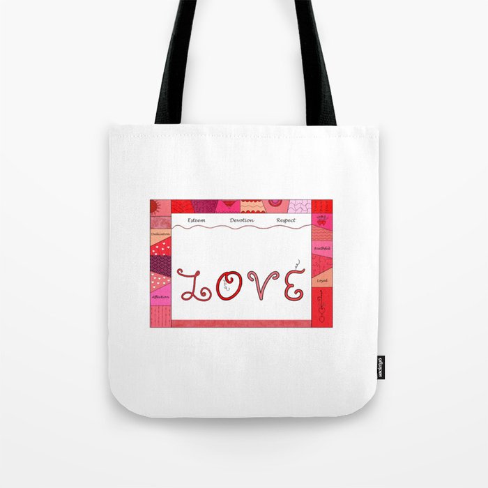 Love Words and Geometric Doodles in Shades of Red and Pink Tote Bag