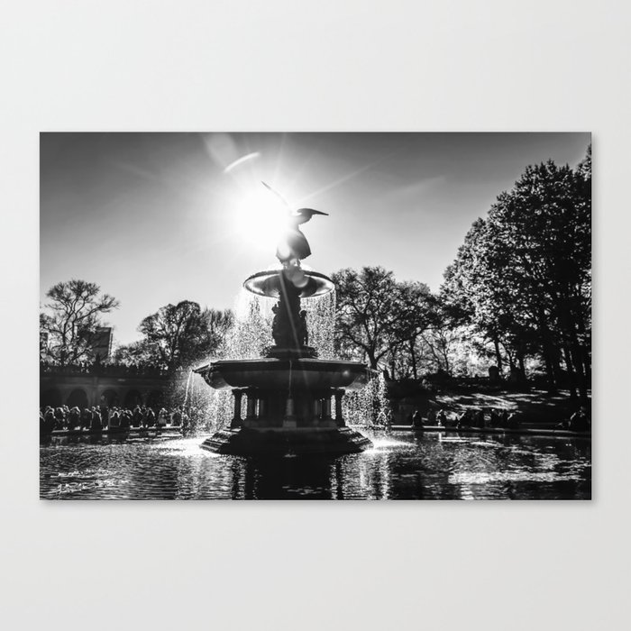 New York City Bethesda Fountain in Central Park black and white Canvas Print