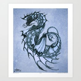 "Tsunami" by Amber Marine ~ Sea Dragon (Ice Blue Version) ~ Graphite Illustration, (Copyright 2005) Art Print