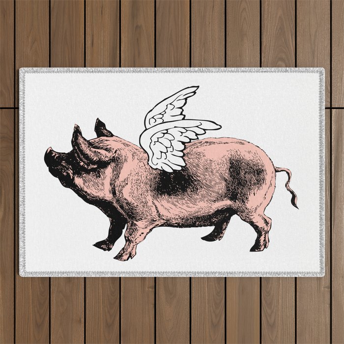 Pig with Wings | Flying Pig | When Pigs Fly | Pigs with Wings | Vintage Pig |  Outdoor Rug