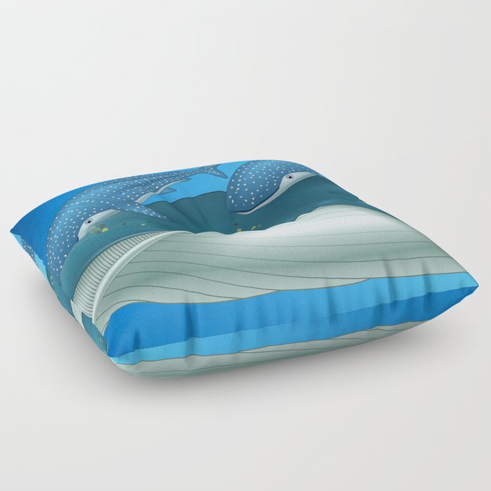 Whale and tow blue Sharks Floor Pillow by finderidea | Society6