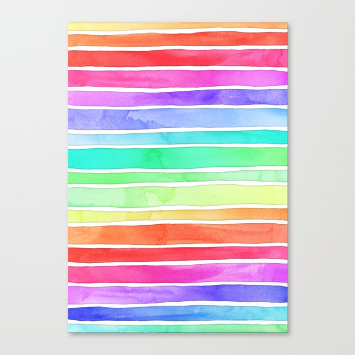 Bright Rainbow Colored Watercolor Paint Stripes Canvas Print