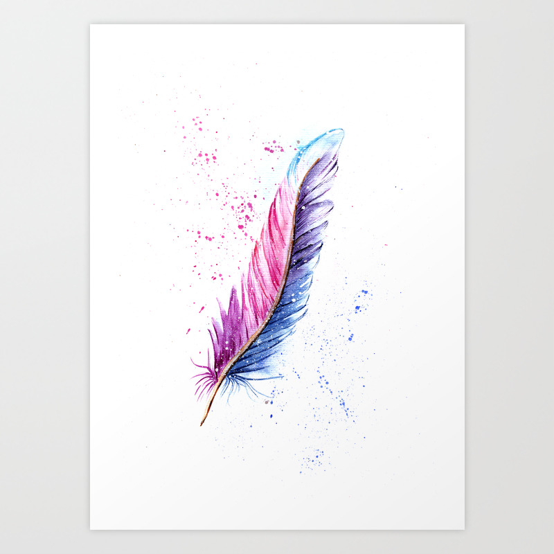 Feather Watercolor Painting Art Print By Aquarellesdemariastore