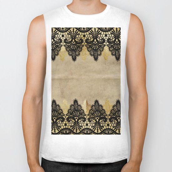 Elegance- Ornament black and gold lace on grunge paper backround Biker Tank
