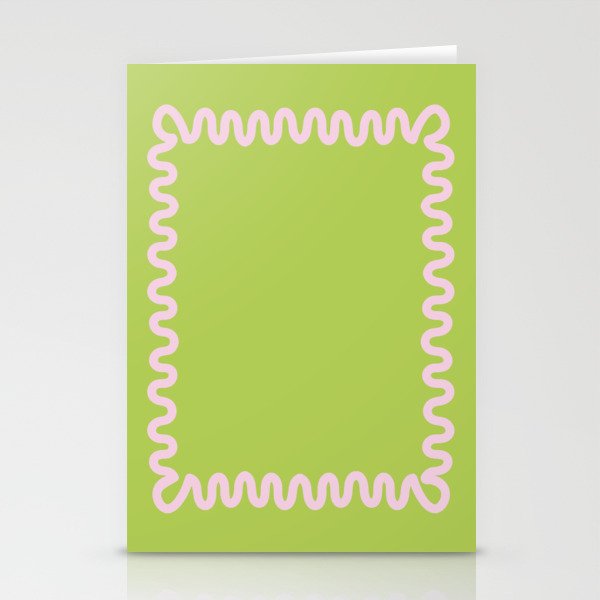 Waves Square Frame - Pink Green Stationery Cards
