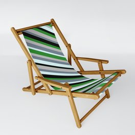 [ Thumbnail: Eye-catching Forest Green, Grey, Slate Gray, Light Cyan & Black Colored Lined/Striped Pattern Sling Chair ]