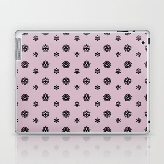 Black Flowers Illustration Pattern Lavender Laptop & iPad Skin