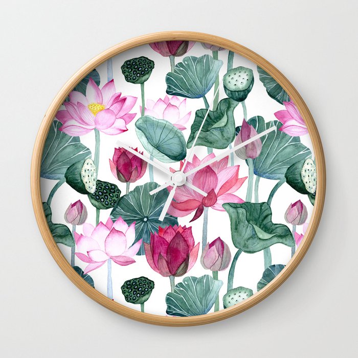 Lotus Lily Pad Watercolor Painting Floral Exotic Asian Style Pattern Wall Clock By Floralkingdom Society6 Lotus Lily Pad Watercolor Painting Floral Exotic Asian Style Pattern Wall Clock By Floralkingdom Society6