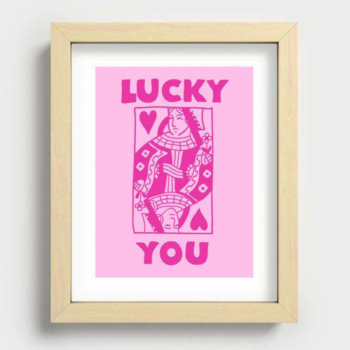 Lucky You - Queen of Hearts - Pink Recessed Framed Print