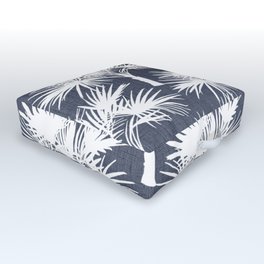 70’s Tropical Palm Trees White on Navy Outdoor Floor Cushion